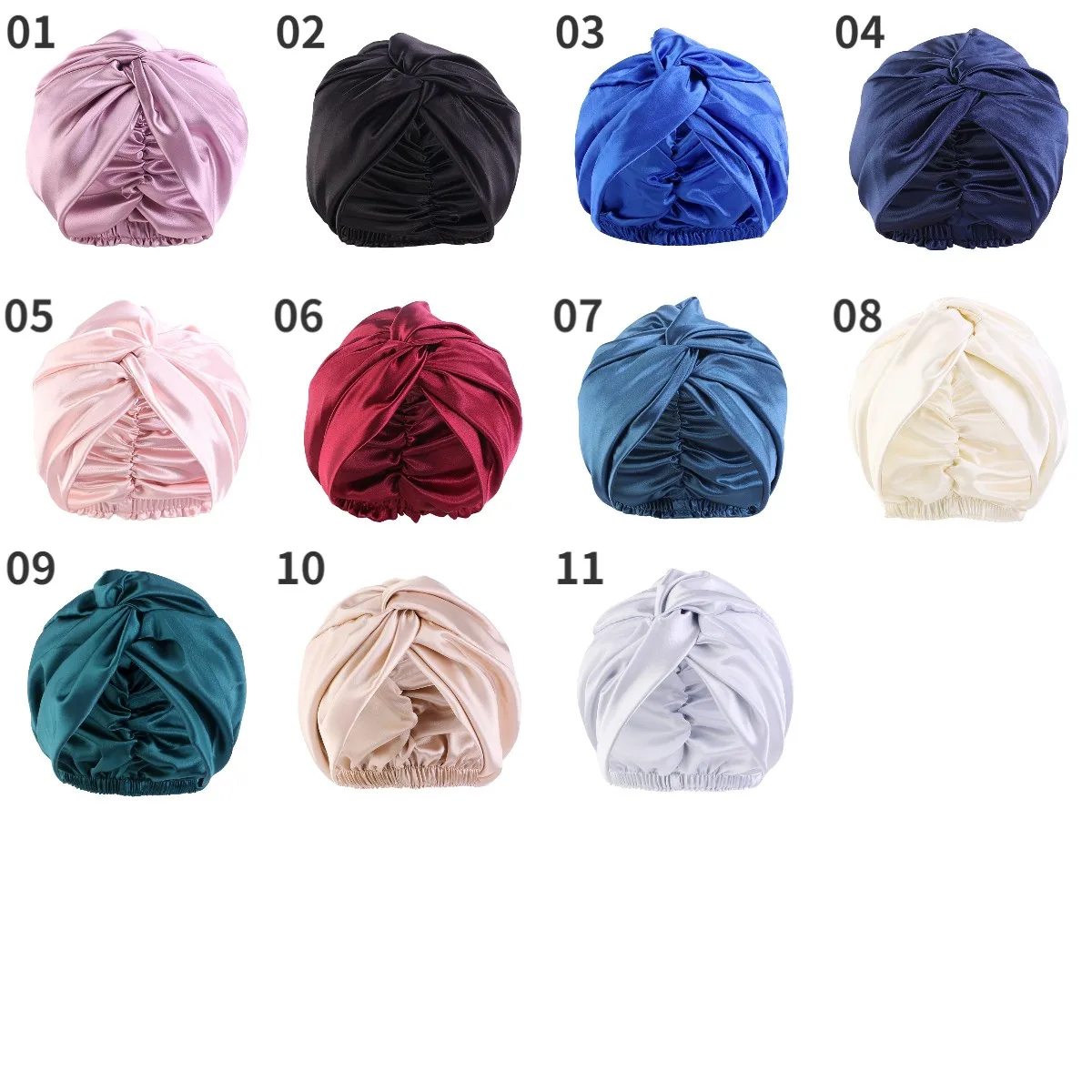 FF801 Шелковый Тюрбан с перекрученным узлом для девушек эластичная шапка душа головная Повязка Женская сатиновая сна