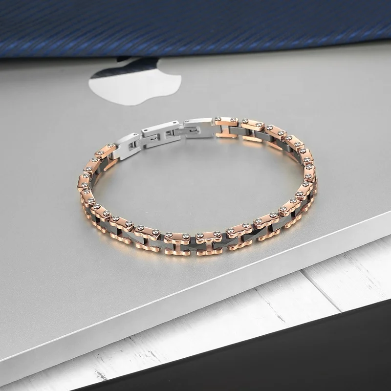Men Jewelry Bracelet Custom Homme Mens 316l Stainless Steel Ceramic Bracelet with Rose and Black