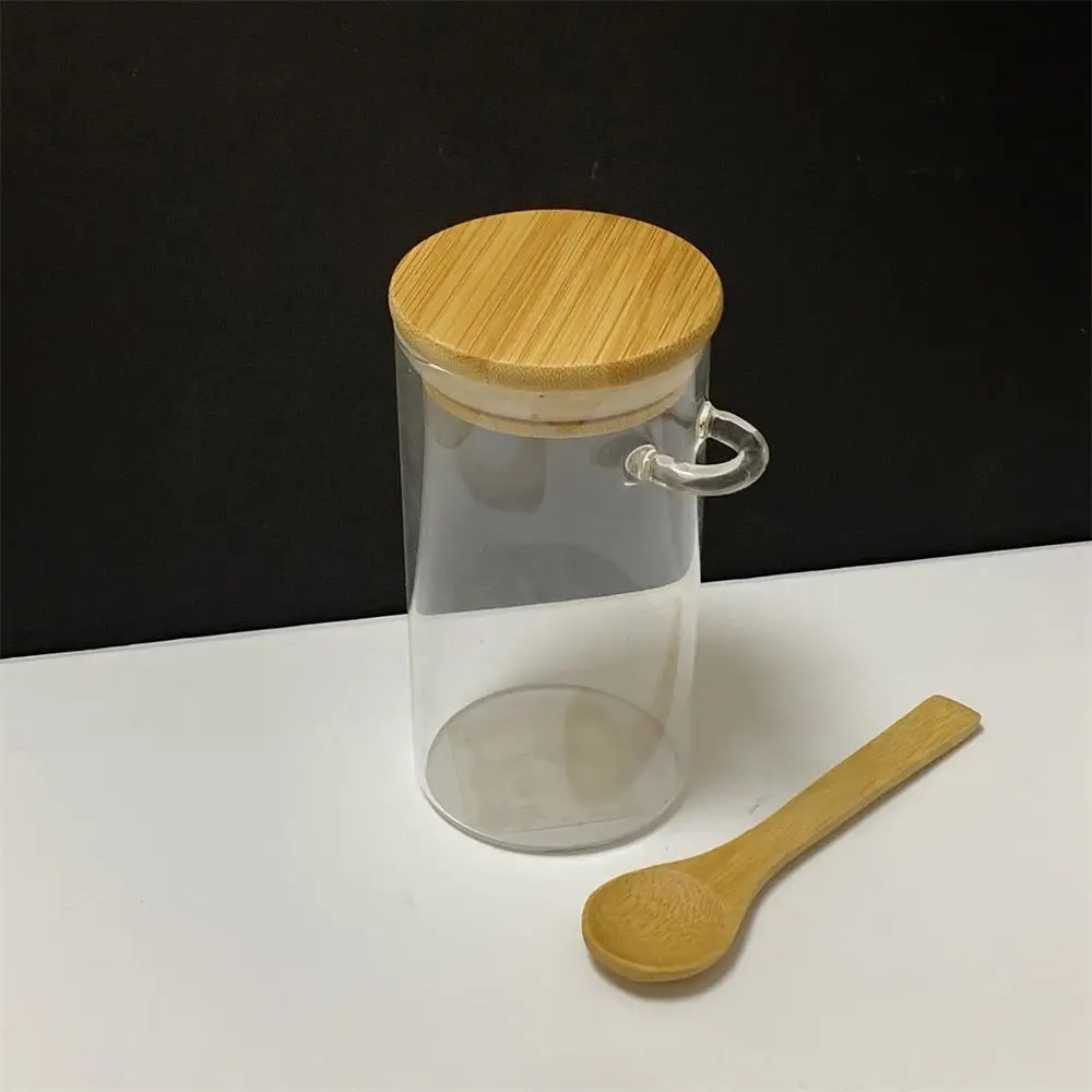 Japanese simplicity airtight storage box glass spice jar with wooden lid and spoons