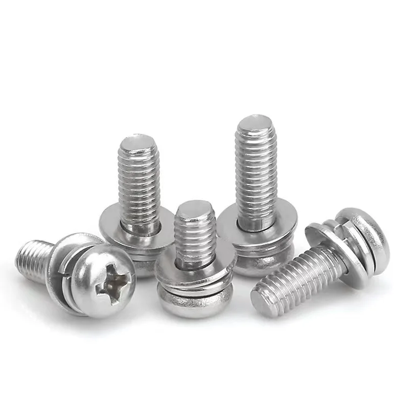Factory Supply  carbon steel zinc plated Cross Round Phillips Pan Head  Triple Combination Pan head Clamping Screws