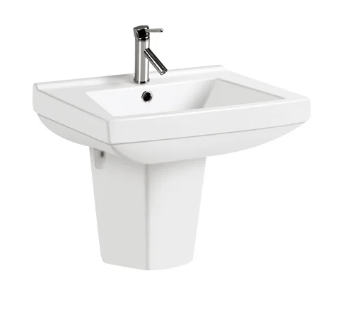 Cheap ceramic bathroom freestanding wash hand basin sizes with half pedestal KL-2053B