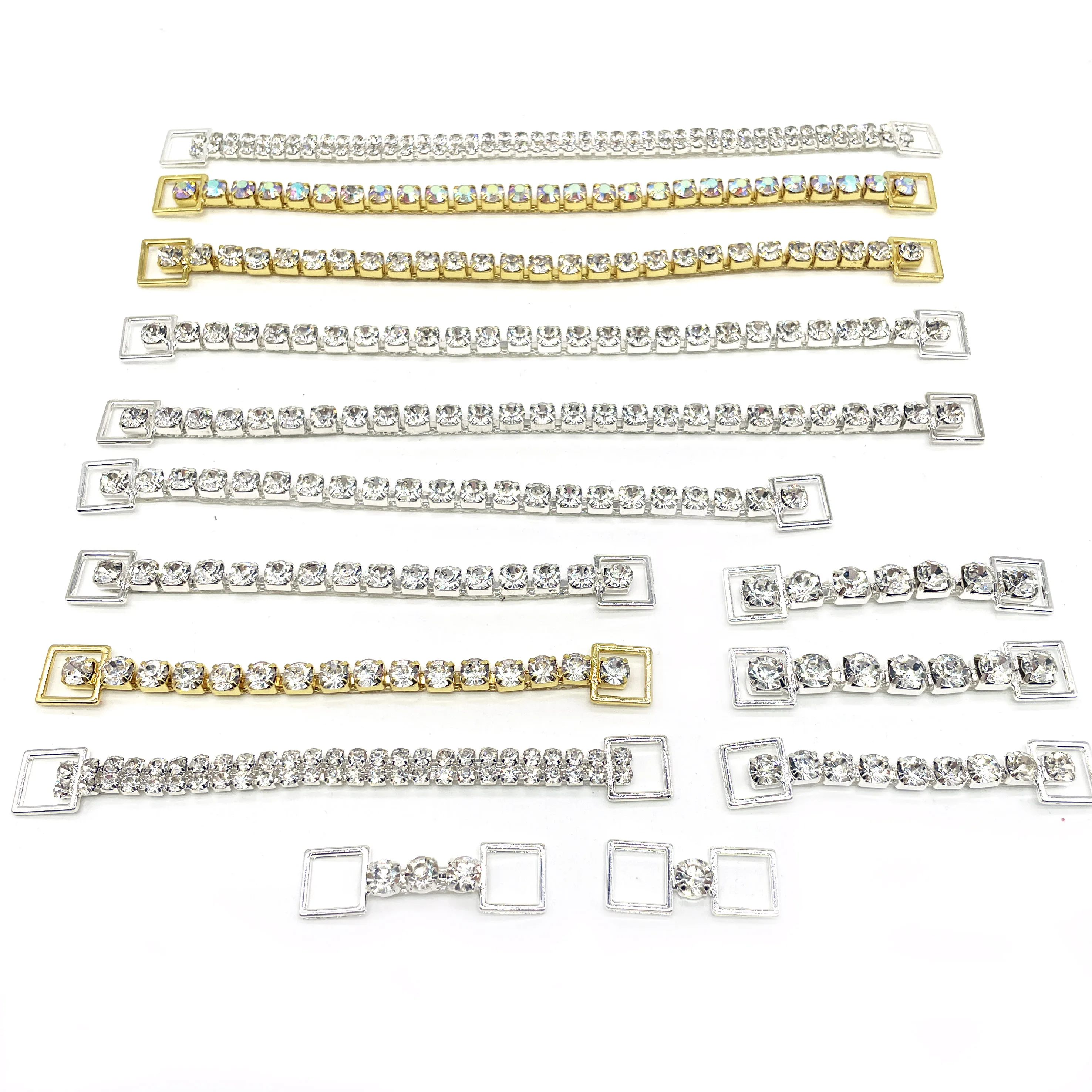 Wholesale Crystal Rhinestone Bikini Connectors 7cm 16cm 21cm Sizes One/Two Row Styles Bodybuilding Competition Swimsuit Buckles