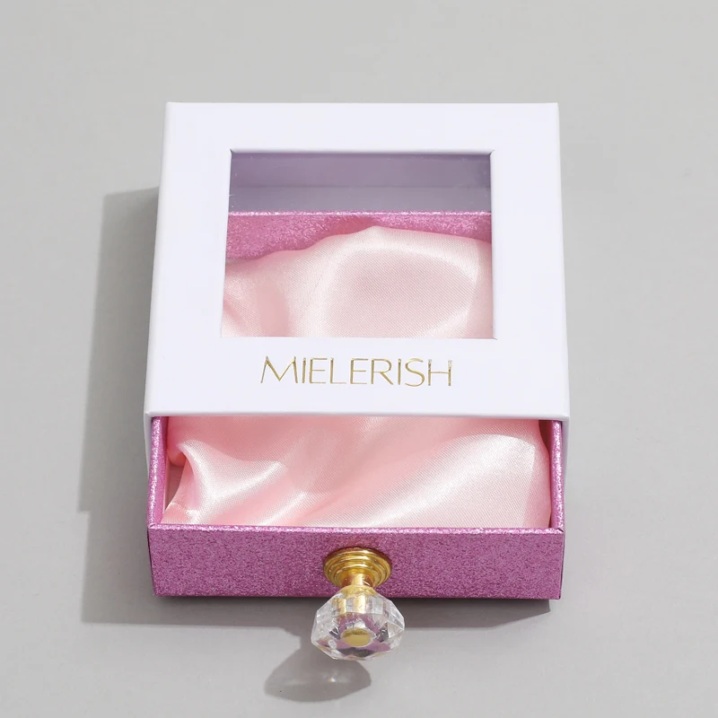 Custom Logo sliding drawer Transparent window jewelry box Cardboard packaging necklace Crystal treatment false eyelash box