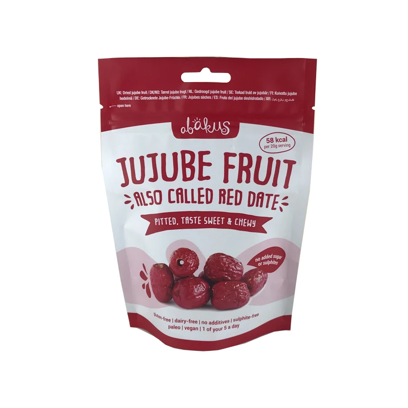 China manufacture aluminum foil pouch for snack packaging dry fruit bag with euro hole