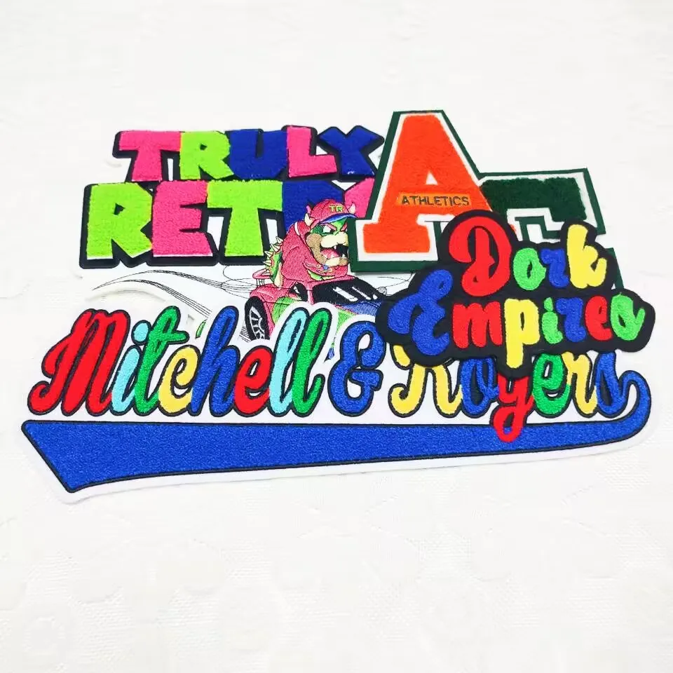 Large Size Alphabet Patches 2023 Top Selling Chenille Letter Patches Custom Embroidery Chenille Patch with Heat Press Backing