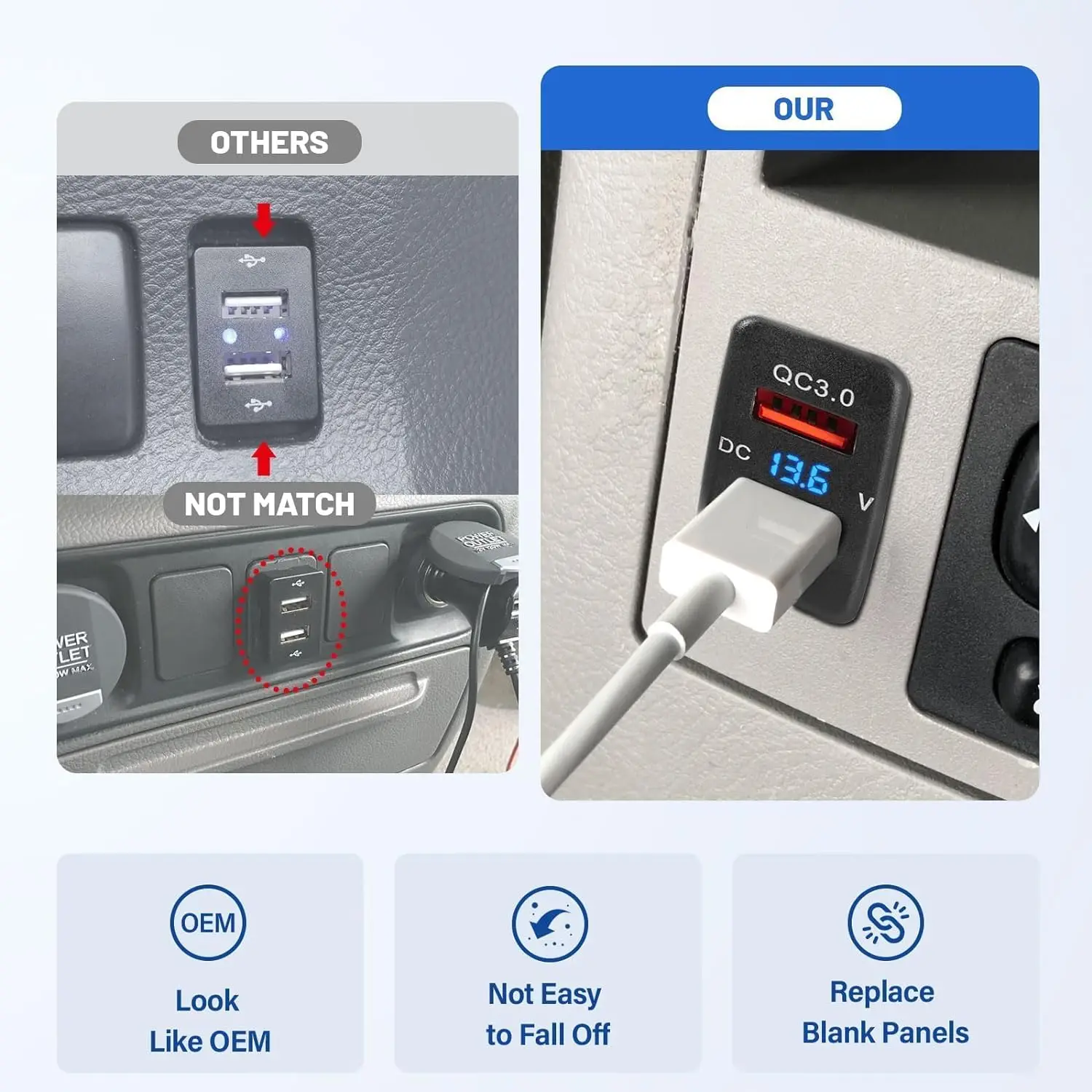 Dual QC USB 3 0 зарядное устройство порт для Toyota 12 В/24 В 18 Вт Быстрая Зарядка адаптер с цифровым вольтметром Tacoma FJ Cruiser