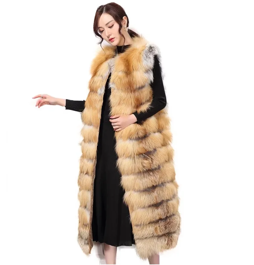 New Style Wholesale Modern Design Fluffy Fur Vest Girls Women Long Real Fox Fur Gilet