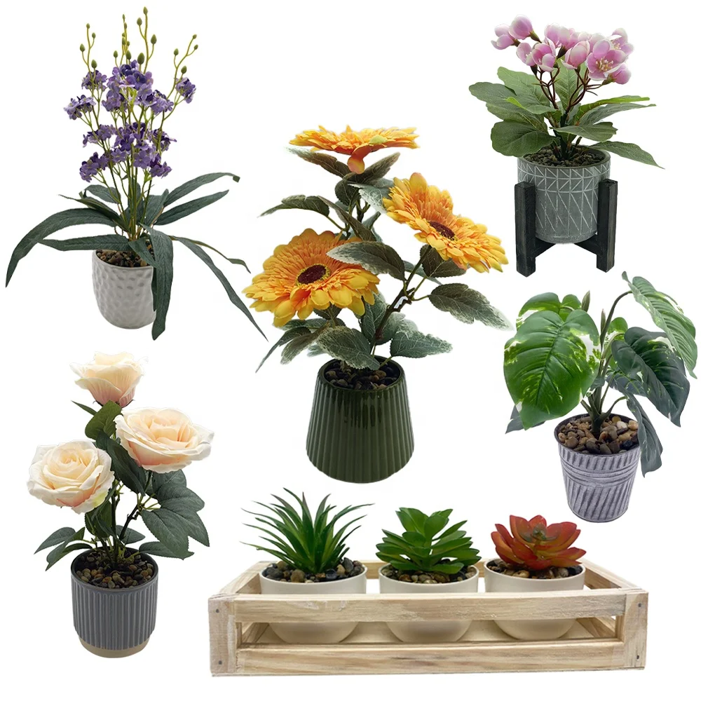 Factory Custom Artificial Potted Flowers White Ceramic Vase Fake Flower Plants Indoor Faux Flowers Decorations Christmas