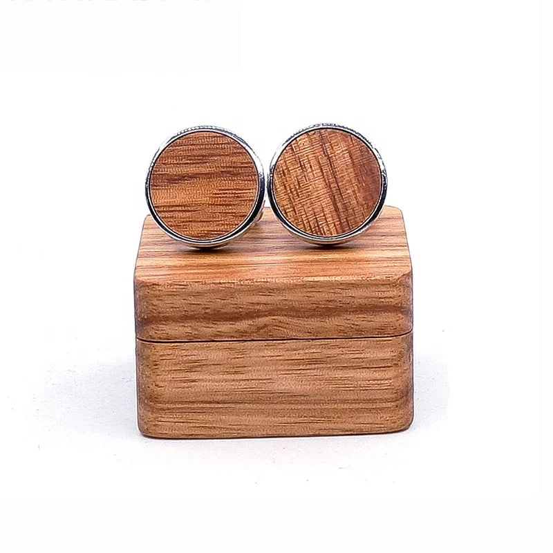 
wholesale round wood cufflinks gift box set for mens suits 