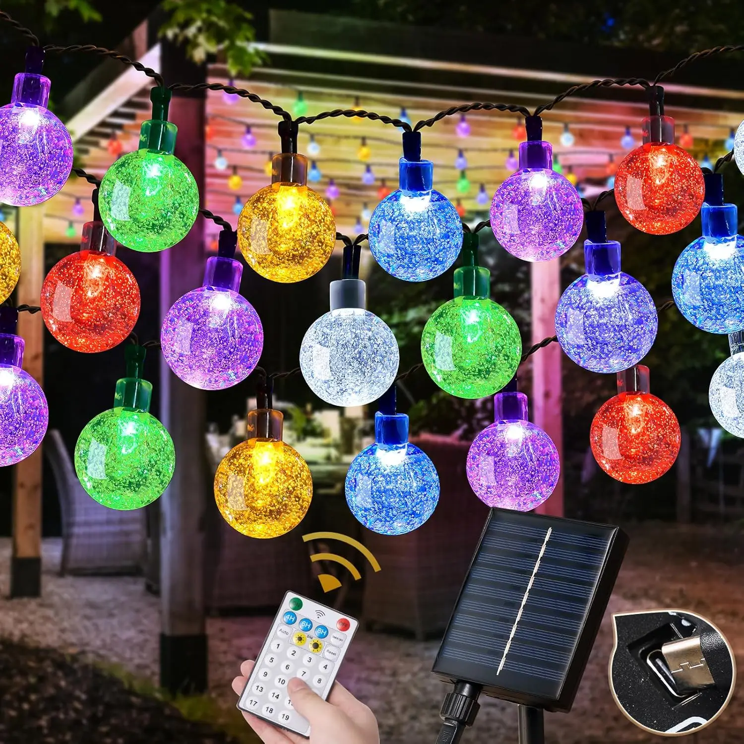 Color Changing Globe String Lights USB Plug, 50 LEDs Crystal Fairy Lights with Remote Timer Ambient Lighting for Xmas Halloween