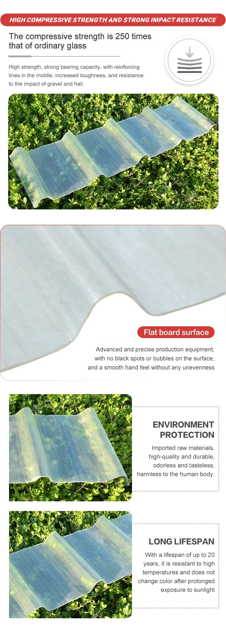 Color Manufacturing Customized Flame Retardant Frp Corrugated Sheet