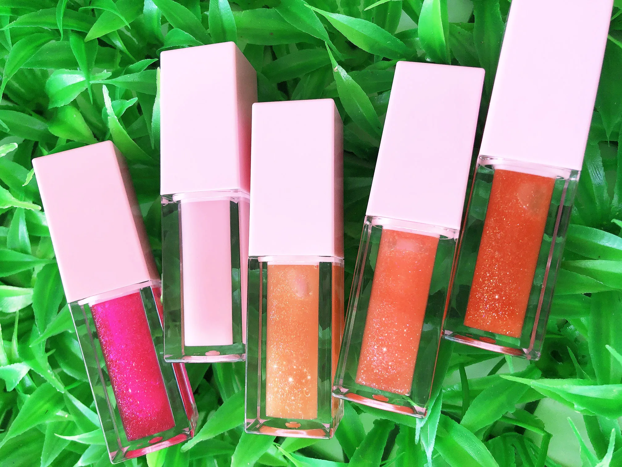 Wholesale cosmetics private label vegan lip treatment oil pink square tube shimmer lip oil
