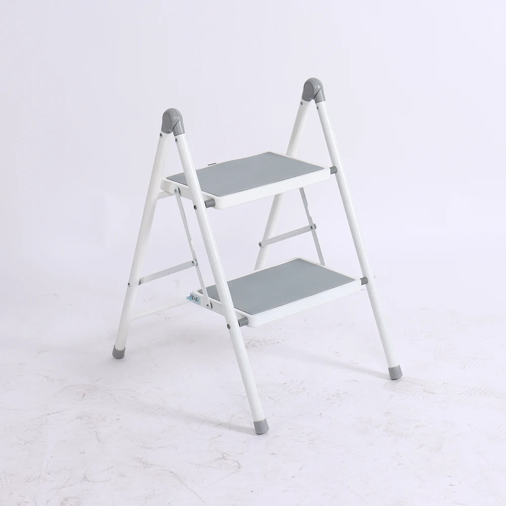 Simple design safety fold step stool kitchen metal steel folding 2 step chair ladder with anti-slip foot cap