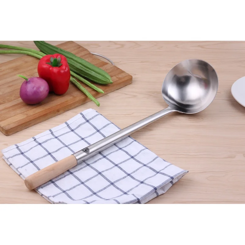 Stainless Steel Wok Ladle Spatula With Wooden Handle Kitchen Wooden Handle Ladle