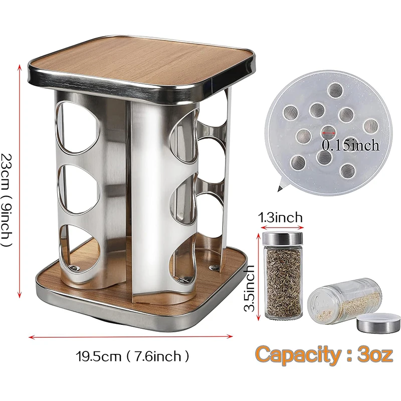 Round 3 Tier Rotating Bamboo Spice Storage Rack Shelf Seasoning Holder Rack Wall Mount Spice Jar With Wooden Rack Holder