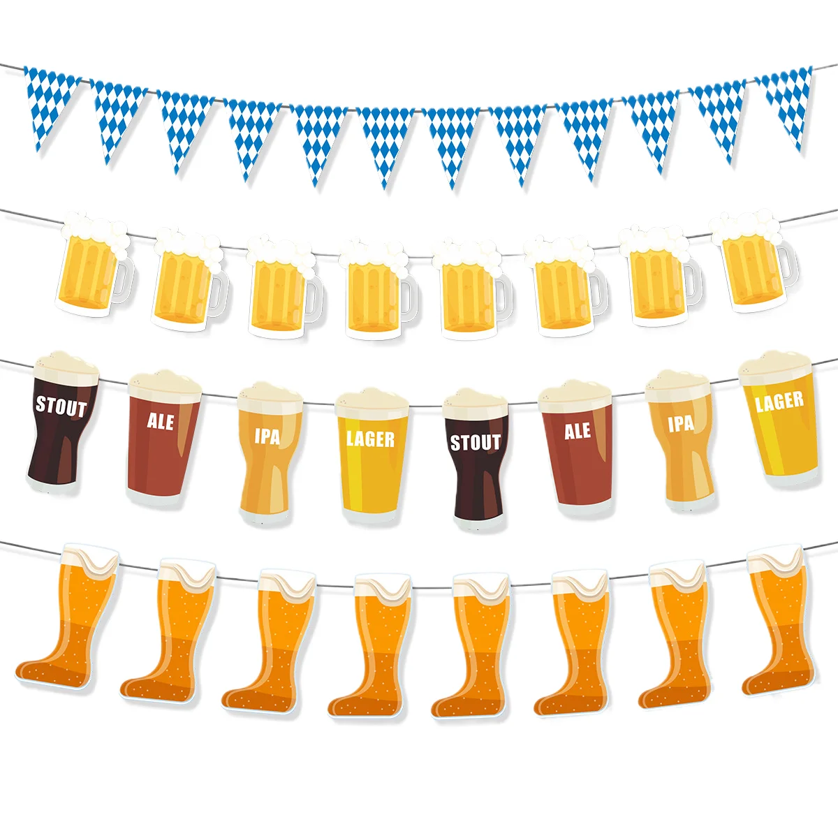 2407 yunpai German Oktoberfest Party venue decorated with blue chequered pennants hanging flags and wine glasses p