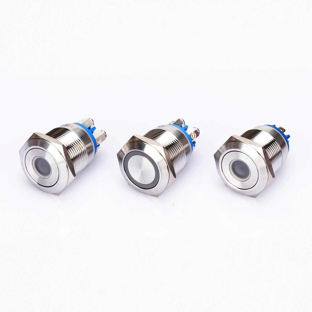 Waterproof Metal 19mm Momentary short stroke push buttons 3v White Ring light switch 4pin