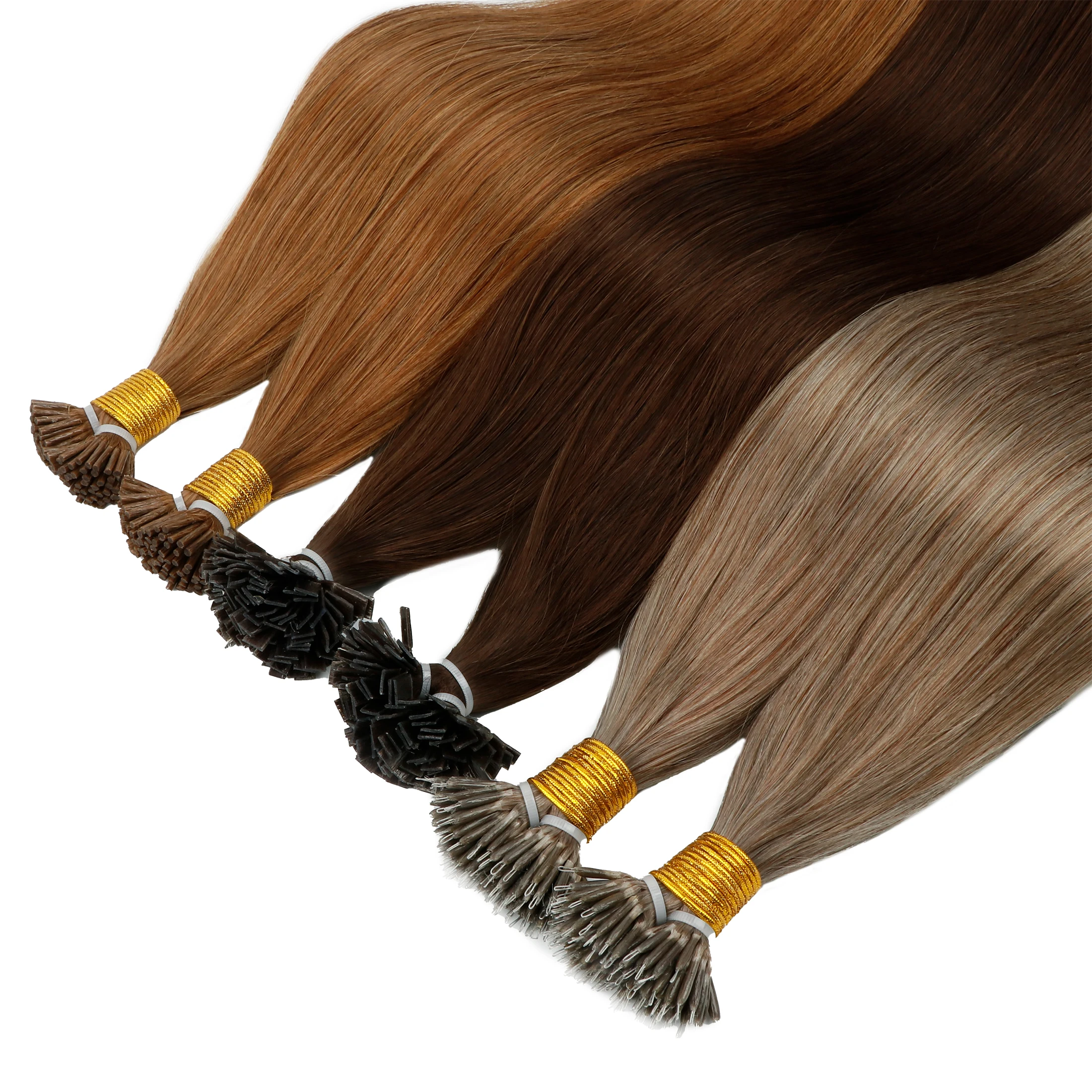 Wholesale European Double Drawn cuticle remy aligned keratin I tip Human Hair Extensions