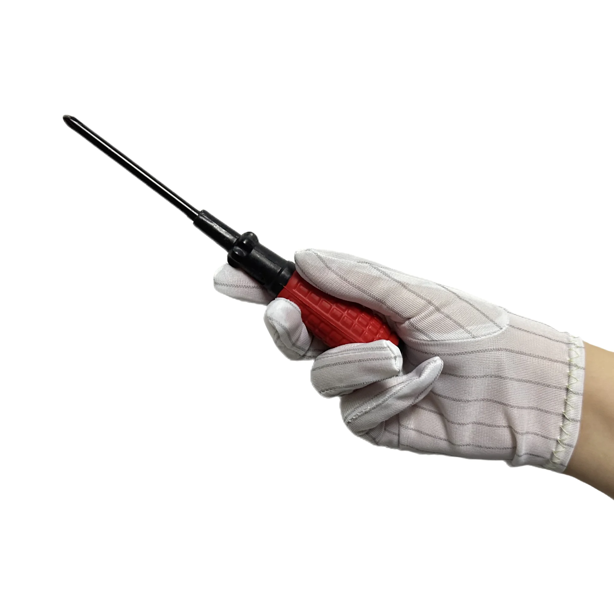 Manufacture Sewing ESD Anti Static Stripe Gloves Lint Free ESD Antistatic Polyester Cleanroom Glove for Assembly Line