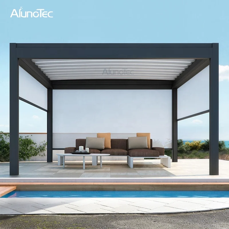 Motorized Aluminum Outdoor Gazebo Adjustable Garden Pergola With Shutters Roof
