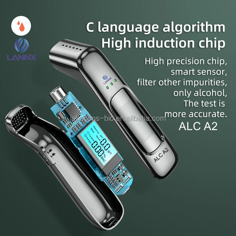 LANNX ALC A2 Professional Breathalyzer Alcohol Tester Accurate LCD Screen 3 Color Indicator Portable Alcohol Analyzer Detector