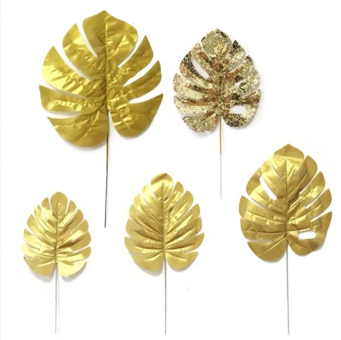 Artificial Gold  Turtle Leaf Palm Leaves Scattered Tail Leaf Silk Plant For Wedding Birthday Party Home Decor