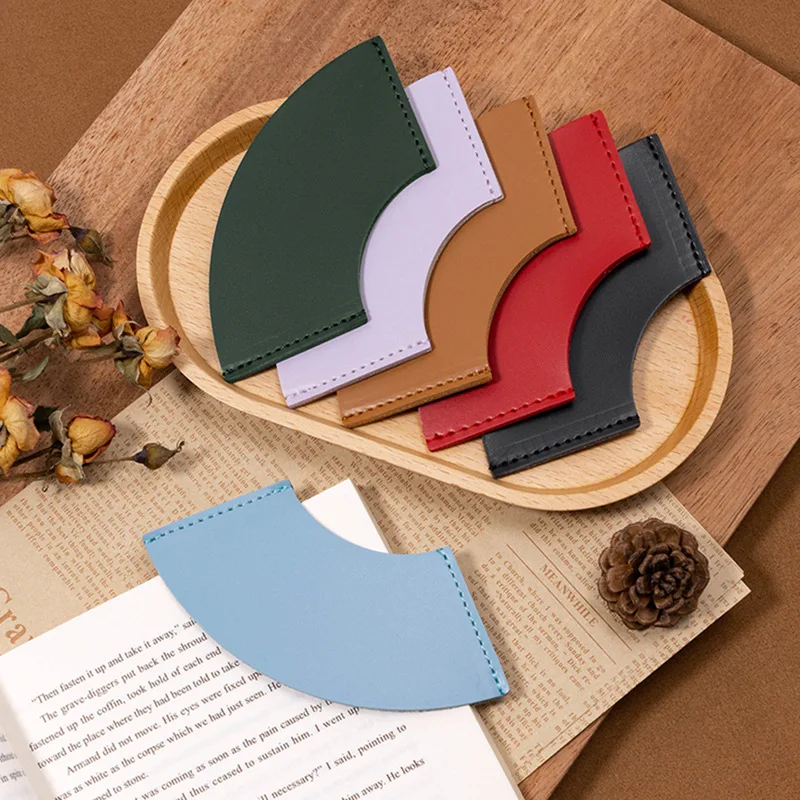 Mini Portable Fan Shaped Semicircle PU Leather Bookmark Label Book Corner Protective for Men Women Book Lover Gifts for Reader