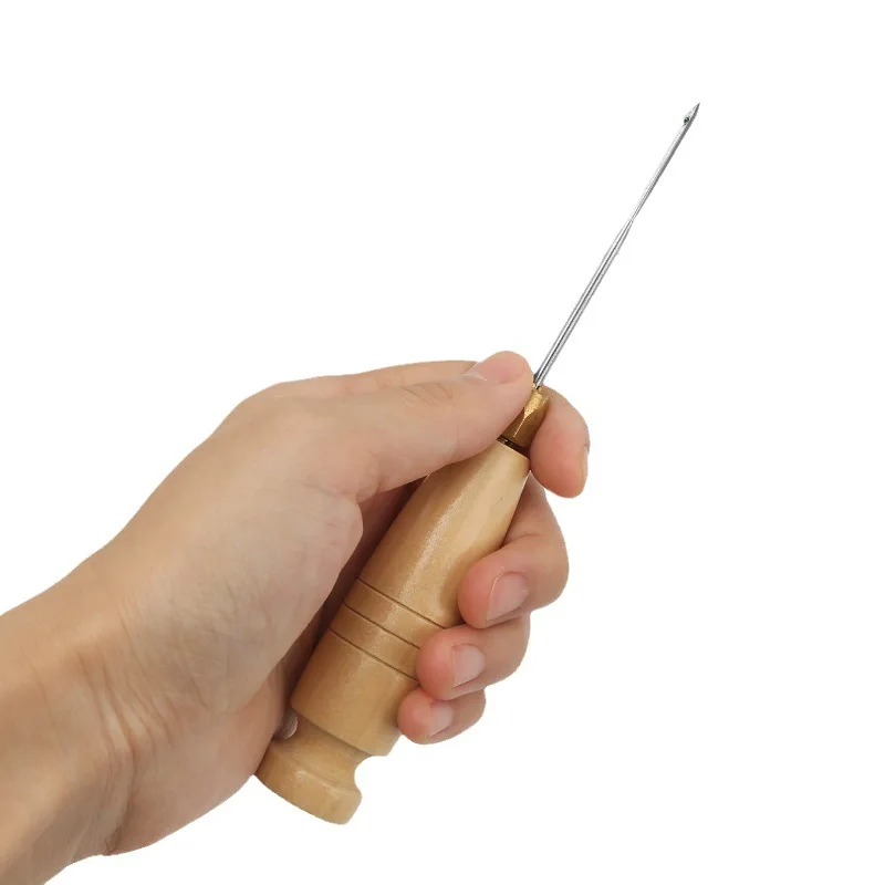 Portable Sewing Awl Kit Replaceable Straight Curved Awl Needles for Heavy Fabrics Leather Hand Stitcher Repair Tool for Canvas