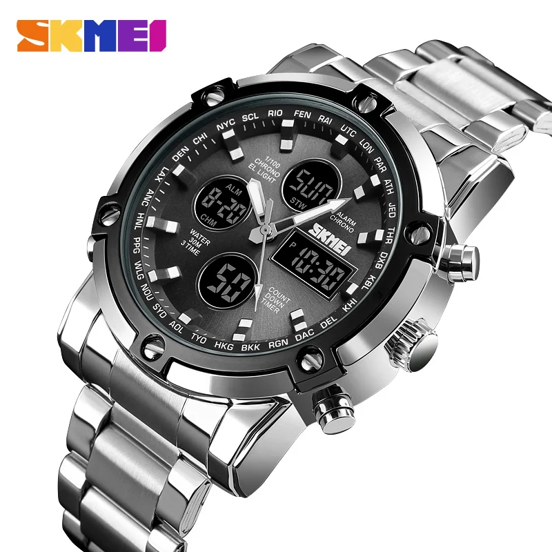 Skmei 1389 Stainless Steel Digital Watch Waterproof Popular Wristwatch