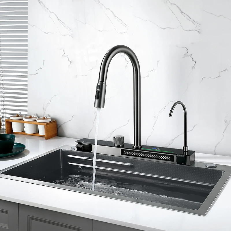 New Techology Model Stainless steel Kitchen Sink Nano Black Hidden Hydro Purification Multi Function Smart Kitchen Handmade Sink