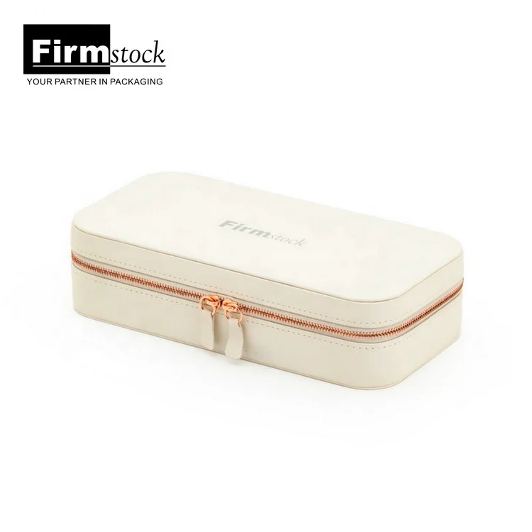 Custom white storage Leather Small zipper jewellery Boxes luxury Portable ring Travel Jewelry box Organizer