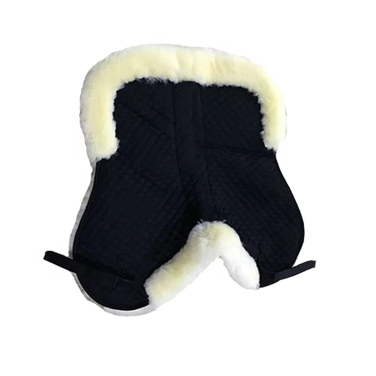 Black /White Australian Lambskin Dressage Polycotton Horse Saddle Pad With Sheepskin for equestrianism