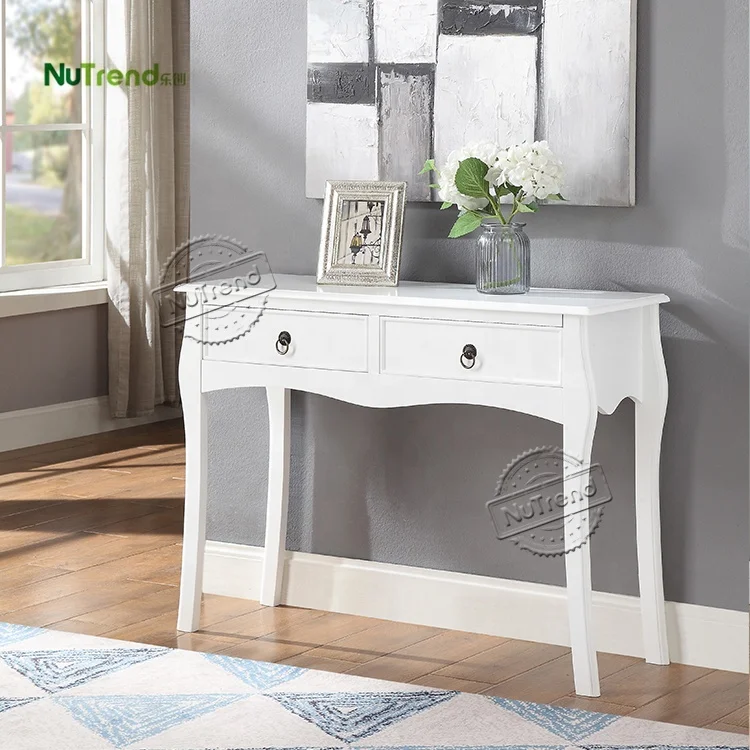 Wooden MDF White Living Room Sofa Bed Side End Table French Country Retro Mid Century Bedroom Curved Legs Nightstands