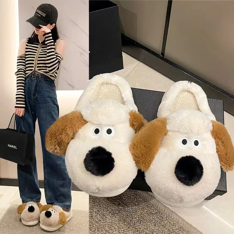 Cute palm big ear dog dog cotton slippers girls and boys warm home indoor cartoon plush parent-child cotton