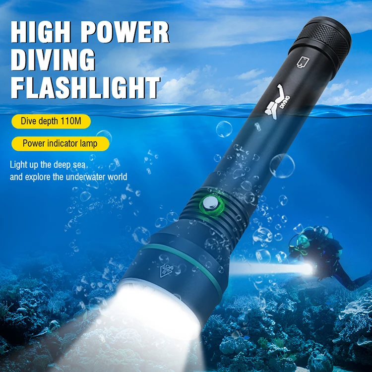 Boruit Professional Diving Flashlight Underwater High Power 5000 Lumens 110m Long Range Led Scuba Diving Torch Flashlight