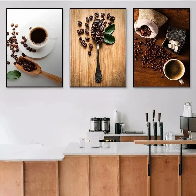Vintage coffee latte canvas painting poster and print bar kitchen cafe home restaurant wall art decoration