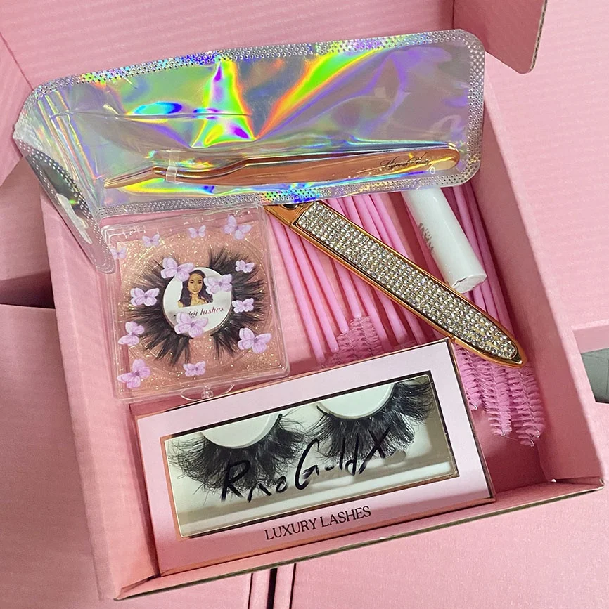Free samples fluffy 25mm 3d mink full strip eyelash book packaging 4 pairs wholesale empty customise lash boxes