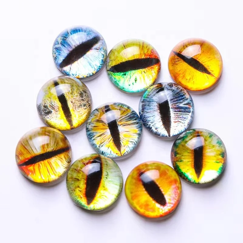 8mm Halloween Glass Dragon Eye Half Round Glass Dome Cabochon Mixed Style Doll Eyes Glass for Dolls Props Fursuits DIY Jewelry