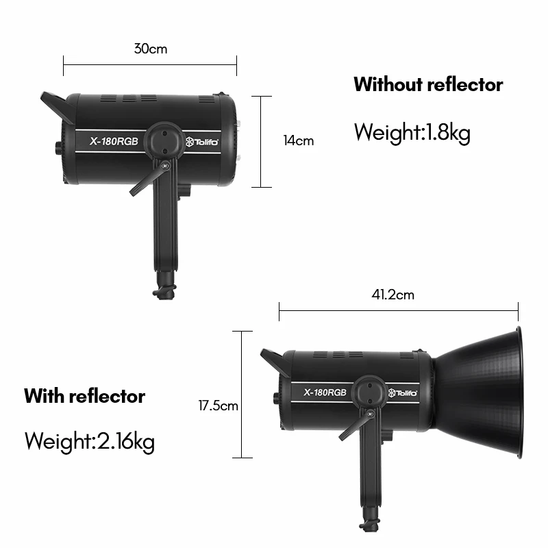 Tolifo X-180RGB 180W 2700-6500K RGB Led Video Light Continuous Output With Bowens Mount APP Control PK 150W Studio Light