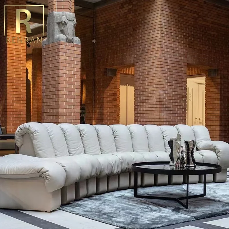 The latest Italian design piano sofa Villa living room sofas snake-shaped arc-shaped module combination leather luxury sofa set