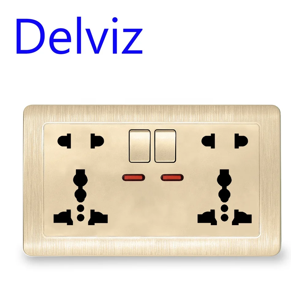 Delviz 13A Wall Dual Socket, AC 110~250V Electrical plug jack Switch button control, International universal Power Supply Outlet
