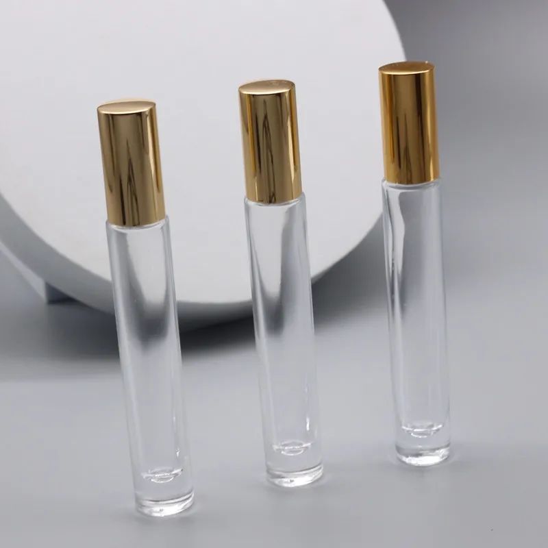 Thick Bottom Clear 10ml Glass Roll On Bottles With Steel Roller Ball Essential Oil Perfume Glass Bottle
