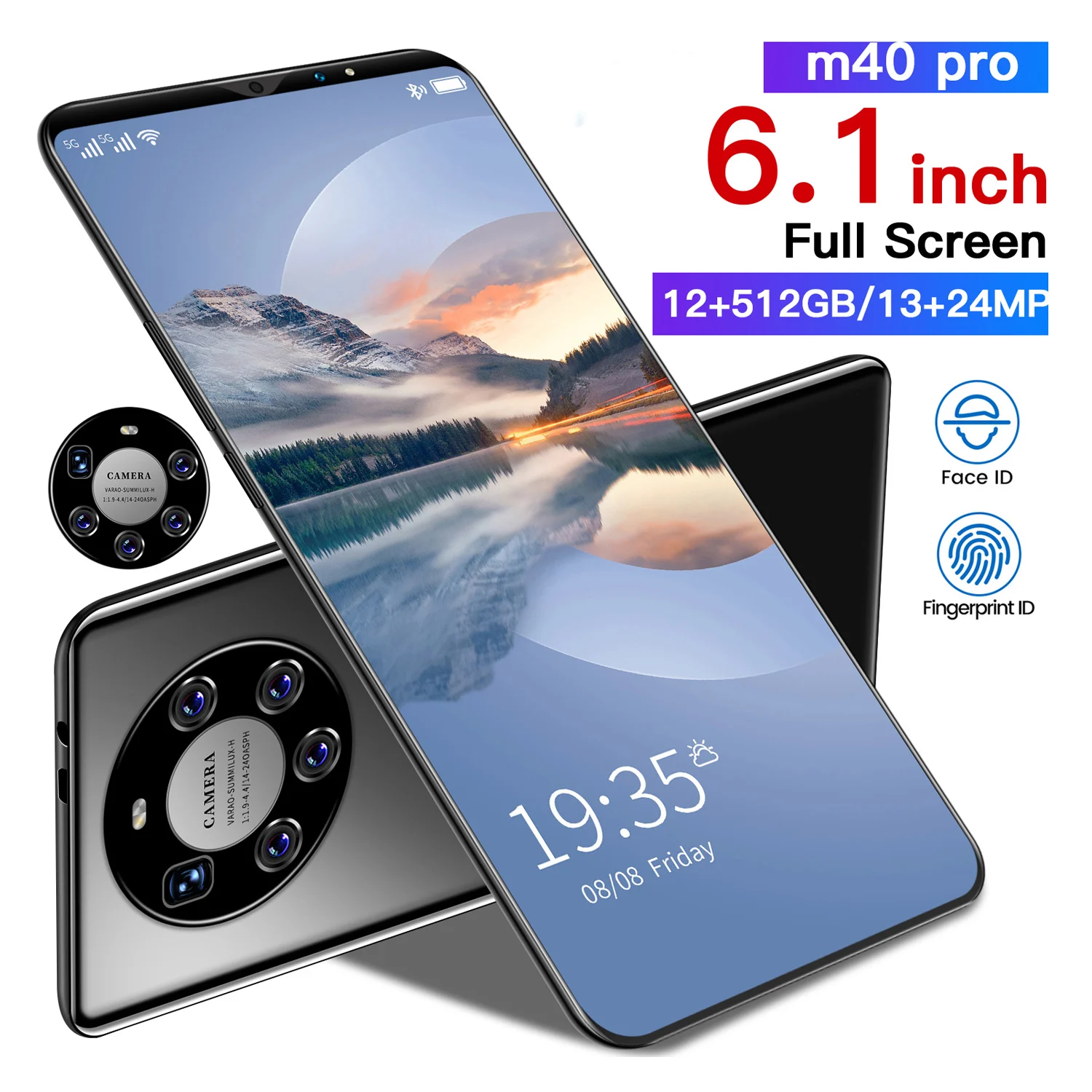 High quality 6.1inch M40 pro global smartphone Face ID 4800mah 12GB+512GB Dual sim cell phones HD Camera 13MP+24MP