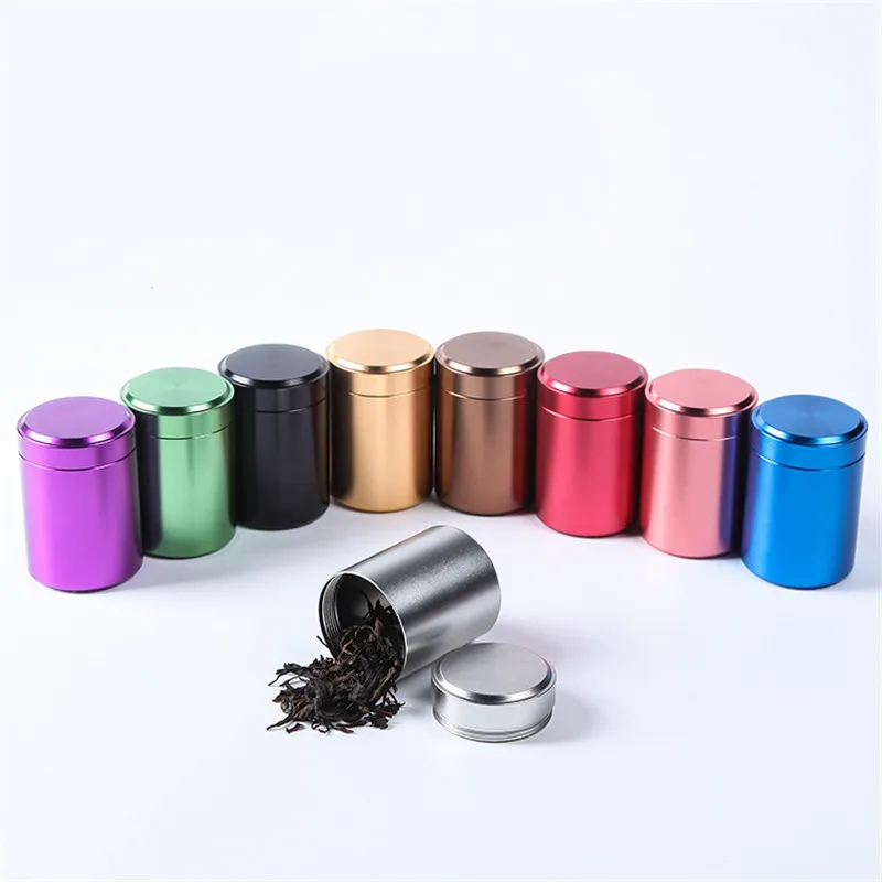 70ML 140ML Solid Color Airtight Smell Proof Container Aluminum Herb Stash Metal Sealed Can Tea Jar Tobacco Storage Boxes