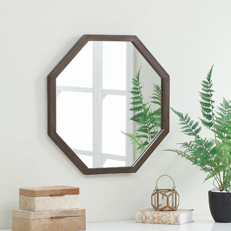 Wholesale Octagonal Wood Hexagon Moulding Frame Hotel Living Room Bedroom Bathroom Vanity Decorative Wall Mirror