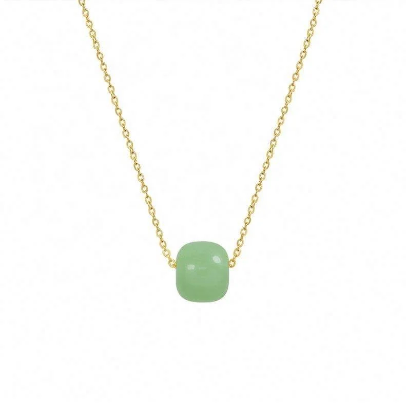 Wholesale Non Tarnish Free Waterproof Minimalist Jewelry Green Jade Pendant Necklace Women Stainless Steel Necklace Chain