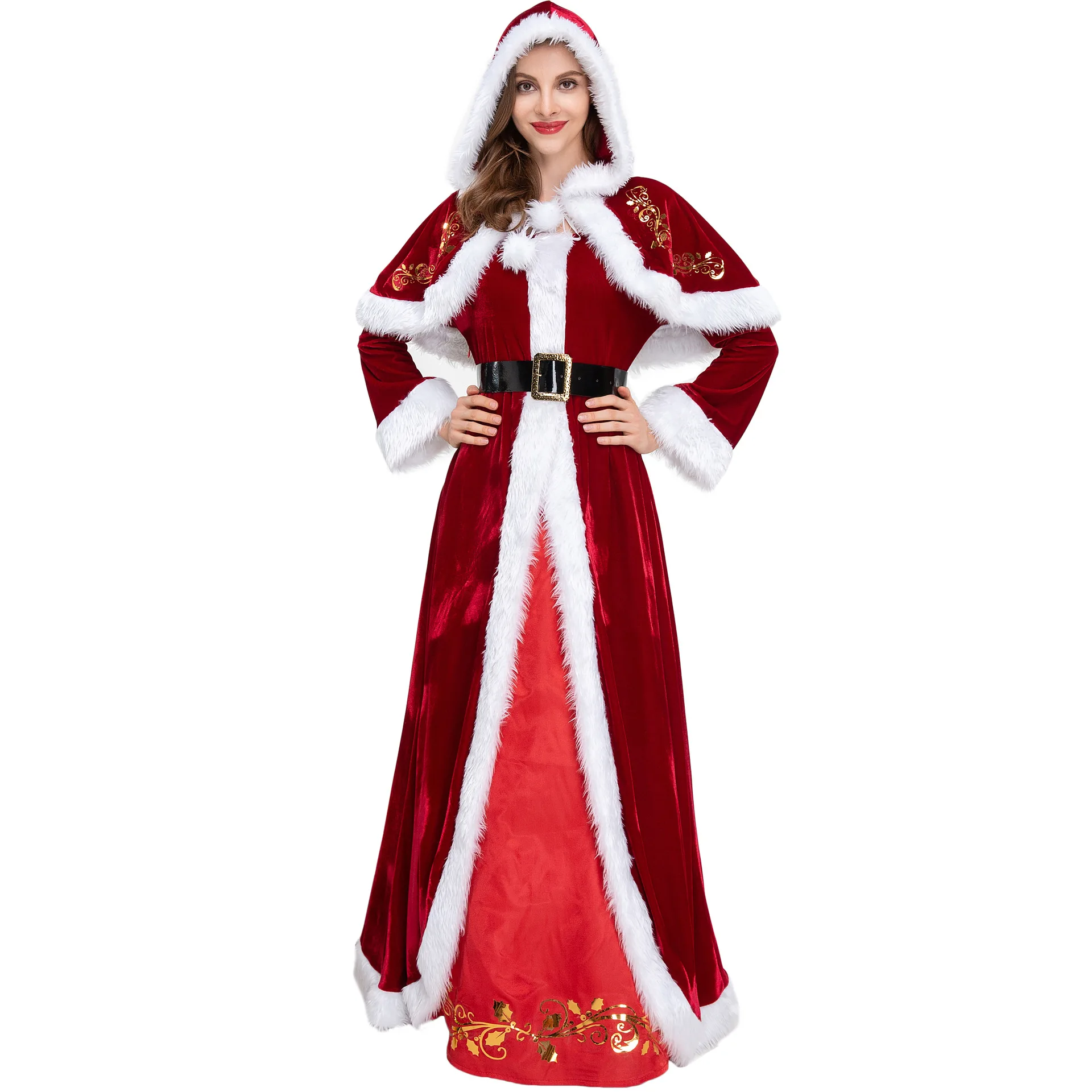 New Design Red Riding Hood Long Dress Queen Christmas Santa Party Cosplay Dress for TV & Movie Costumes