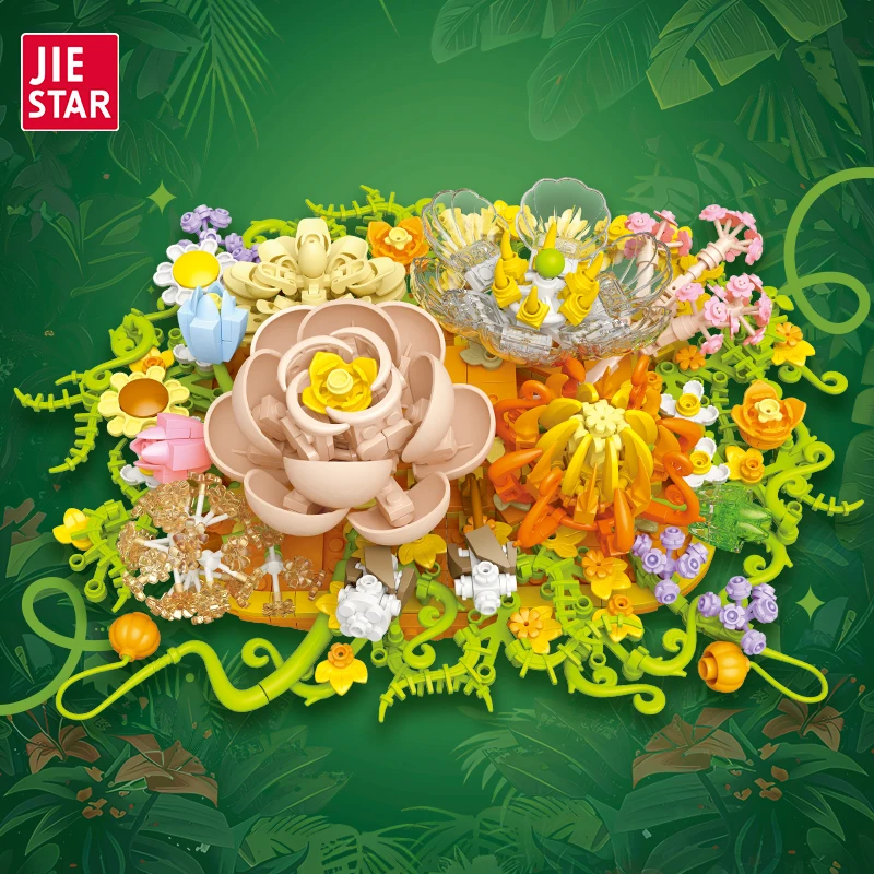 JIESTAR Wildflower Bouquet Building Block Set Plastic Flowers Botanical Diy Toy Unique Office Home Decor Women Girls Gift Set