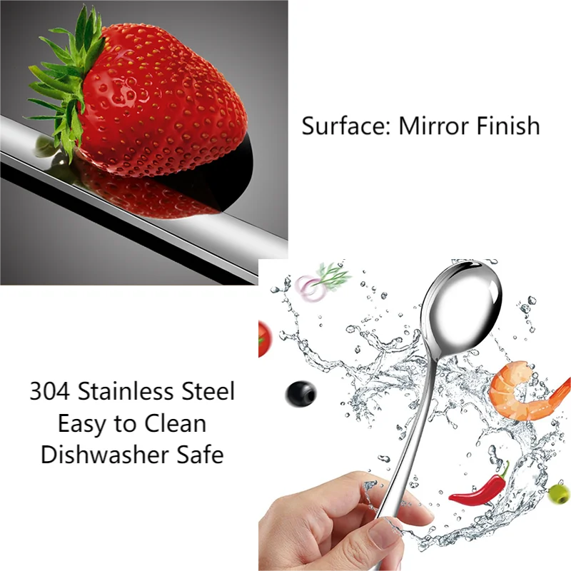 Large Round Spoons Long Handle Tablespoon 304 Stainless Steel Soup Spoons