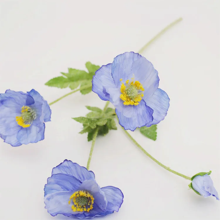 China Artificial Flower Supplier Bulk Supply Wedding Decoration Silk Artificial Flocking Stem Poppy Flowers